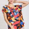 Umgee Full Size Short Sleeved Abstract Print Top Plus Size - Dark Navy