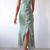 One-Shoulder Ruffle Slit Dress - Light Green