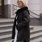Alaska® Grazia reversible faux shearling hooded coat in black and black, full-length parka style
