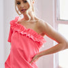 BiBi Ruffled Asymmetrical Crepe One Shoulder Top - NEON PINK
