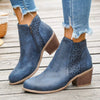 Block Heel Ankle Boots with Cutout Detail - Blue
