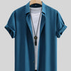 Men's Button Up Short Sleeve Shirt - Blue