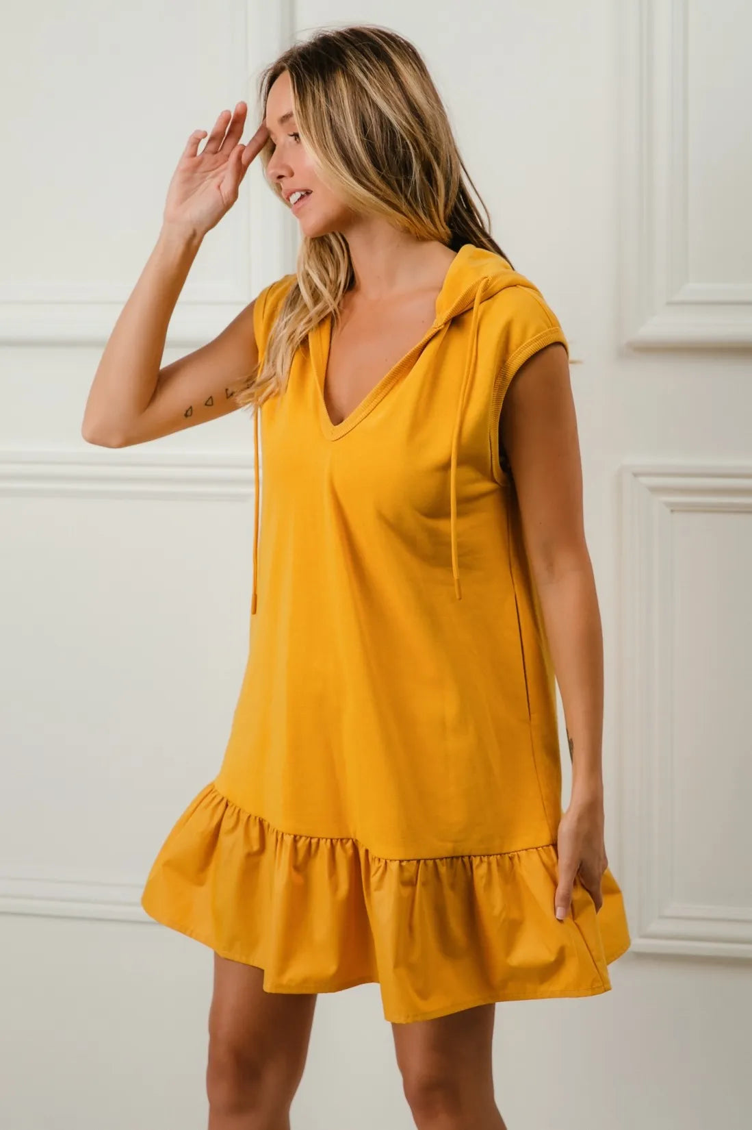 BiBi Ruffled French Terry Hooded Dress - Farnelli