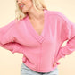 VERY J Exposed Seam V-Neck Ribbed Knit Top - Farnelli