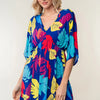 White Birch Full Size Printed V-Neck Mini Dress - Multi