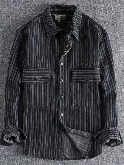 Men's Striped Button Down Denim Shirt - Farnelli