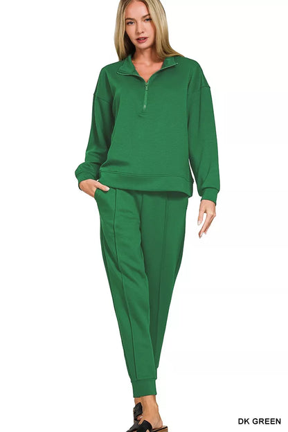 Zenana Scuba Half Zip Pullover and Jogger Set - Farnelli