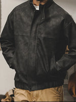 Men's Plus Size Zip Up Stand Collar Biker Jacket - Farnelli