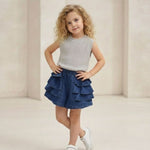 Denim Ruffle Girls Skirt Set-0