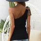 BiBi Rayon Span Knit One Shoulder Top with Leopard Ribbon - Farnelli