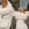 Fur-Lined Buckle Winter Ankle Boots - Ivory