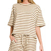 Zenana Striped Short Sleeve Tee & Shorts Set - BROWN