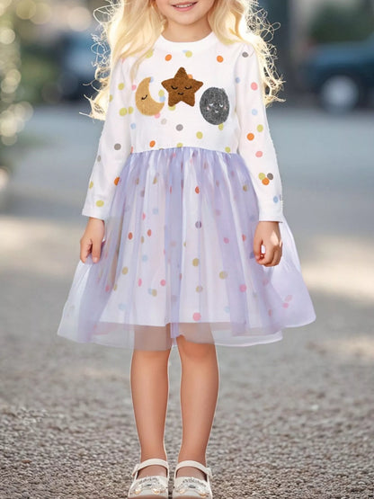 Children's Polka Dot Long Sleeve Tulle Dress - Farnelli