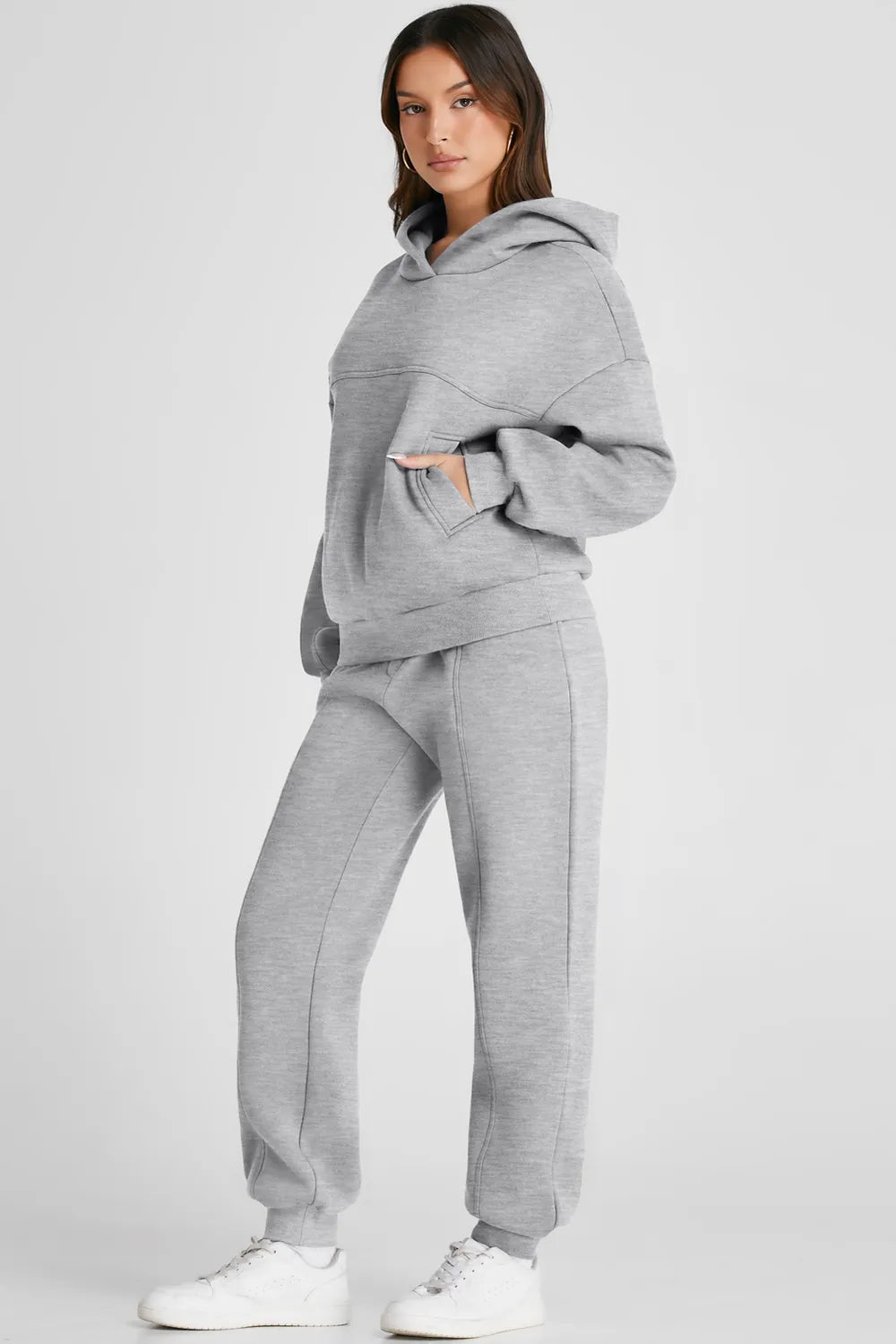 Dropped Shoulder Long Sleeve Hoodie and Pants Active Set - Farnelli