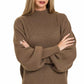 Zenana Balloon Sleeve Mock Neck Sweater - Farnelli