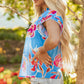 Vada Floral Pompom Trim Flutter Sleeve Blouse - Farnelli