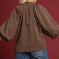 Umgee Full Size Textured Notched Balloon Sleeve Blouse Plus Size - Farnelli