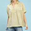 Umgee Striped Embroidered Blouse with Scallop Trim - BUTTER
