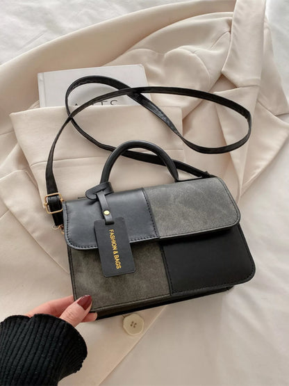 Color Block Flap Crossbody Bag with Top Handle - Farnelli