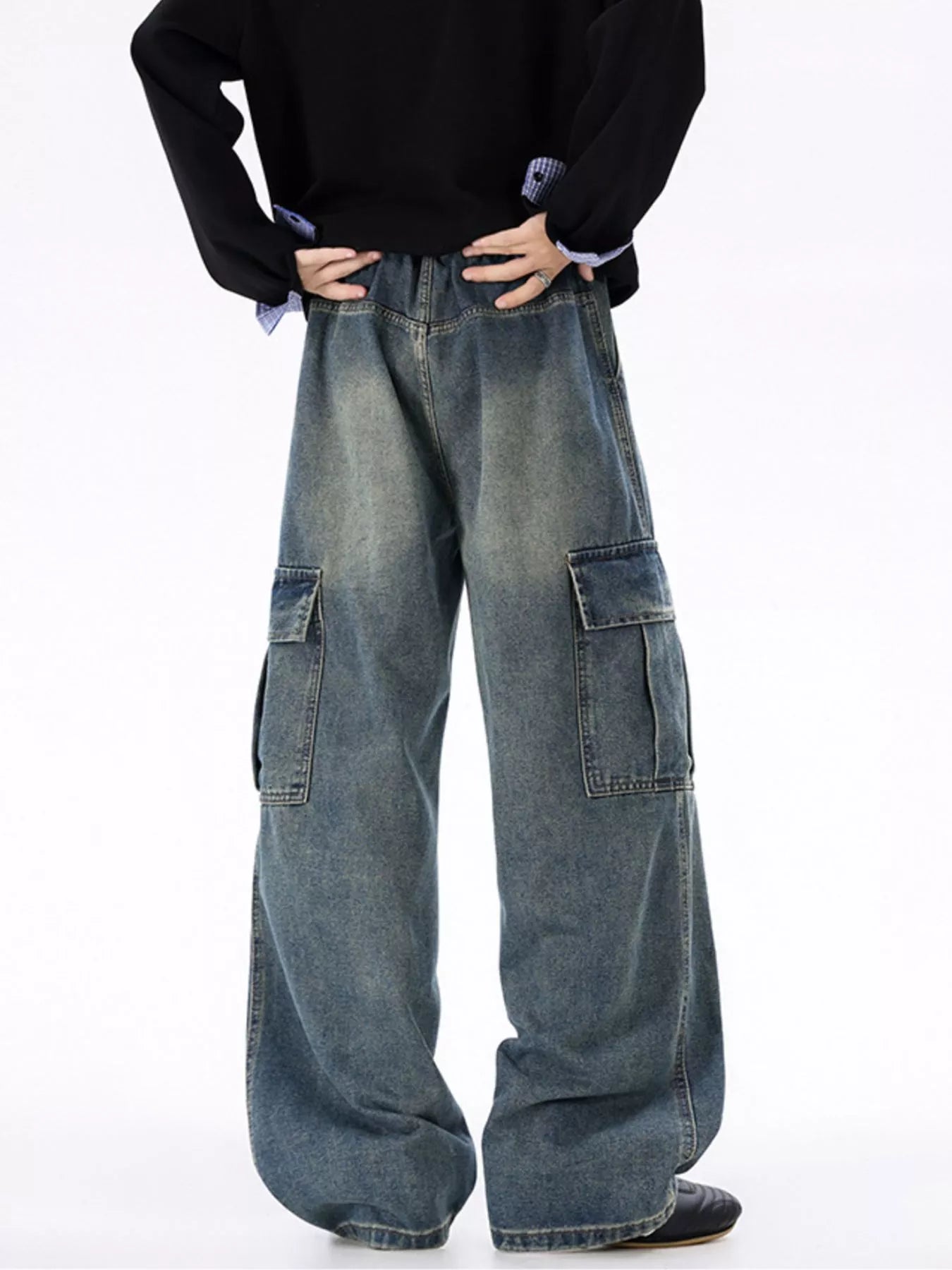 Men's Plus Size Wide-Leg Cargo Jeans - Farnelli