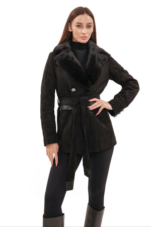 Genuine mink fur eco suede coat by Alaska® Outerwear Company, stylish parka with plush fur collar and smooth suede finish.
