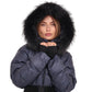 Cyrus Genuine Fur Trim Down Fill Coat in Navy