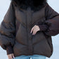 Chantal Genuine Fur Trim Down Fill Coat in Chocolate