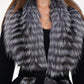 Genuine Silver Fox Virgin Wool Wrap Coat in Black