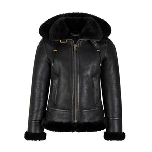 Women’s B3 Bomber Hooded Classic Black Shearling Jacket