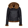 Women's Black Hooded B3 Flying Shearling Jacket - BLACK