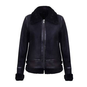 Women’s Black B3 Sheepskin Shearling Aviator Motorbike Leather Jacket