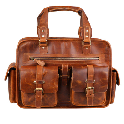 Classy Leather Bags Dryden Buffalo Briefcase showing black leather exterior, handles, and zipper closure.
