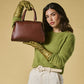 Brown Zita Italian calf leather women's handbag with shoulder strap, stylish leather bag with elegant design and adjustable strap.
