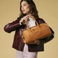 Chiara (cognac) - Italian calf suede women's handbag (with shoulder strap)