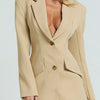 Lapel Collar Fitted Blazer Dress - Khaki