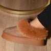 WILD DIVA Embellished Faux Fur Platform Booties - Chestnut