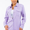 American Bazi Frayed Hem Distressed Denim Jacket - Lavender