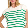 Zenana Oversized Crew Neck Stripe Sweater Vest - K GREEN