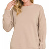 Zenana Full Size Fleece Hi-low Boyfriend Sweatshirts with Pockets Plus Size - ASH MOCHA