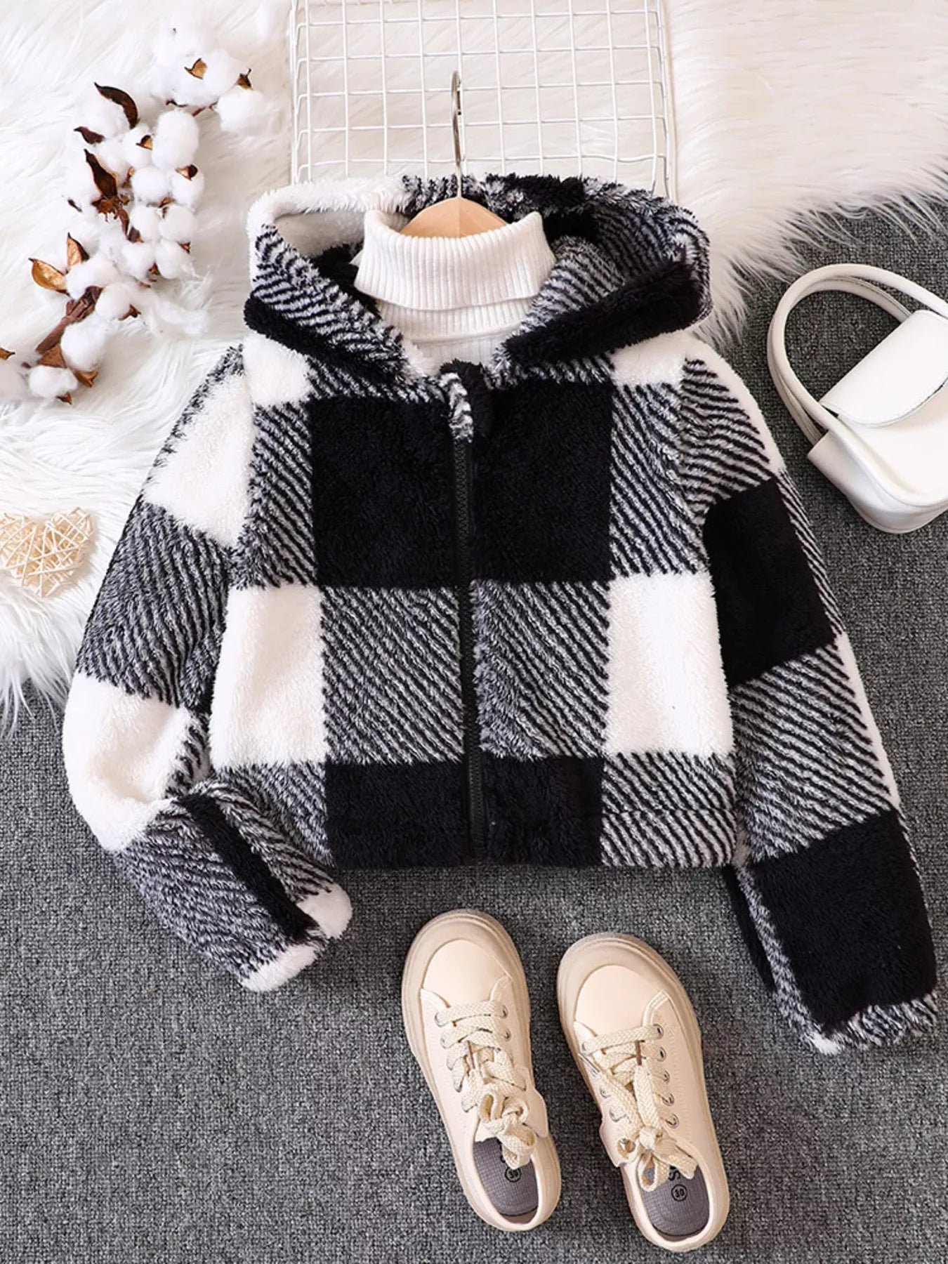 Children's Cozy Plaid Hooded Fleece Jacket - Farnelli
