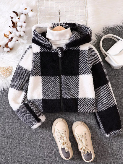 Children's Cozy Plaid Hooded Fleece Jacket - Farnelli
