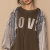 POL Balloon Sleeve French Terry Sweatshirt with Sequin Tassel - OLIVE/BEIGE
