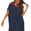 Bohemian Crochet Trim Beach Cover Up Dress - Dark Blue