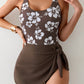 Printed Scoop Neck Wide Strap One-Piece Swimwear - Farnelli