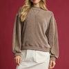 Umgee Velour Crewneck Balloon Sleeve Sweatshirt - Mocha
