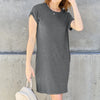 Basic Bae Full Size Round Neck Short Sleeve Dress with Pockets - Gray