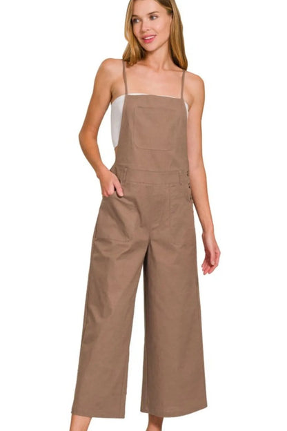 Zenana Woven Spaghetti Strap Overalls - Farnelli