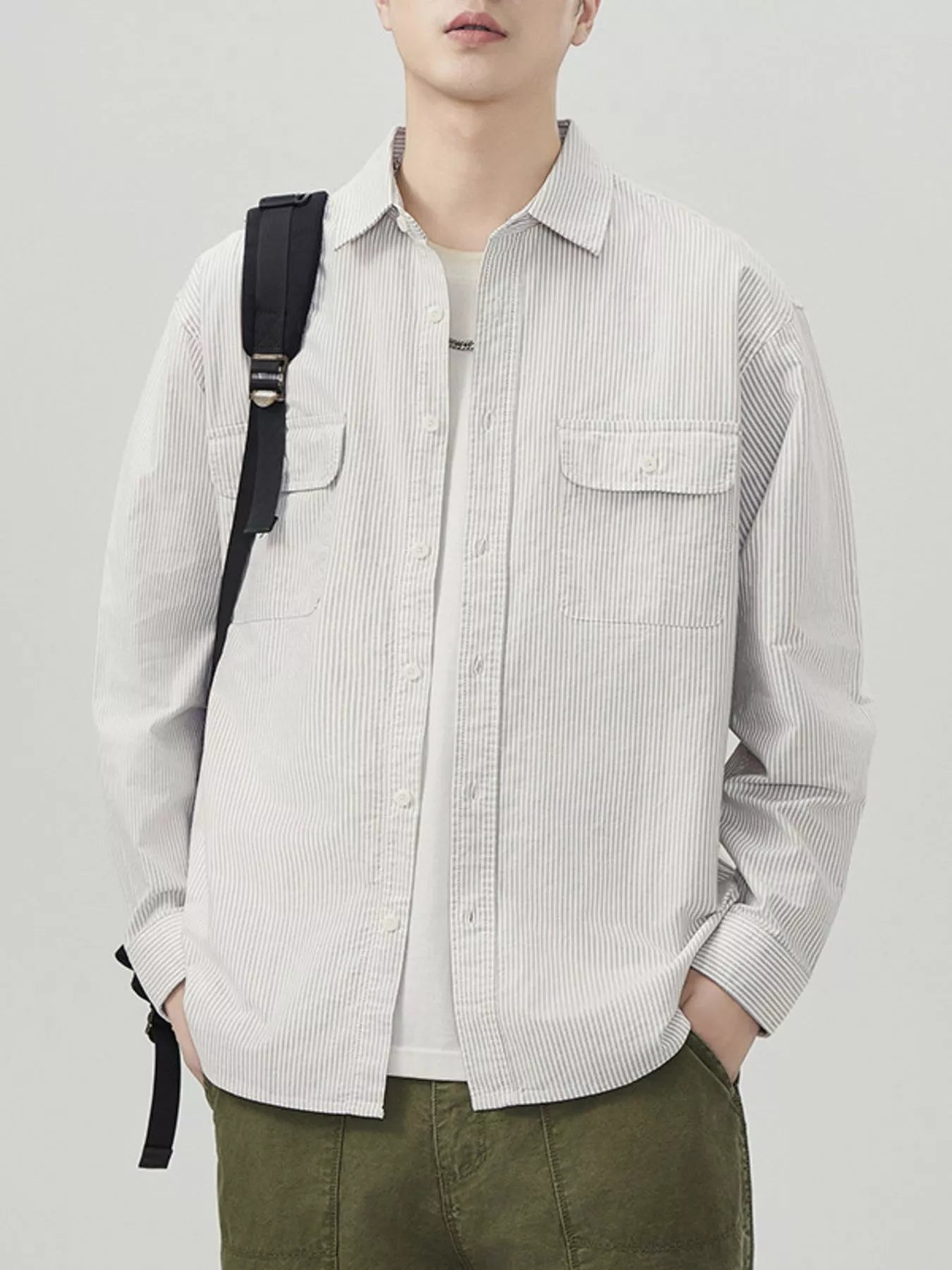 Men's Plus Size Striped Button Up Long Sleeve Shirt - Farnelli