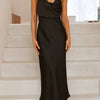 Satin Asymmetrical Midi Dress - Black