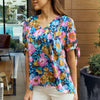 Petal Dew Full Size Floral V-Neck Tie Detail Blouse - Navy/Pink